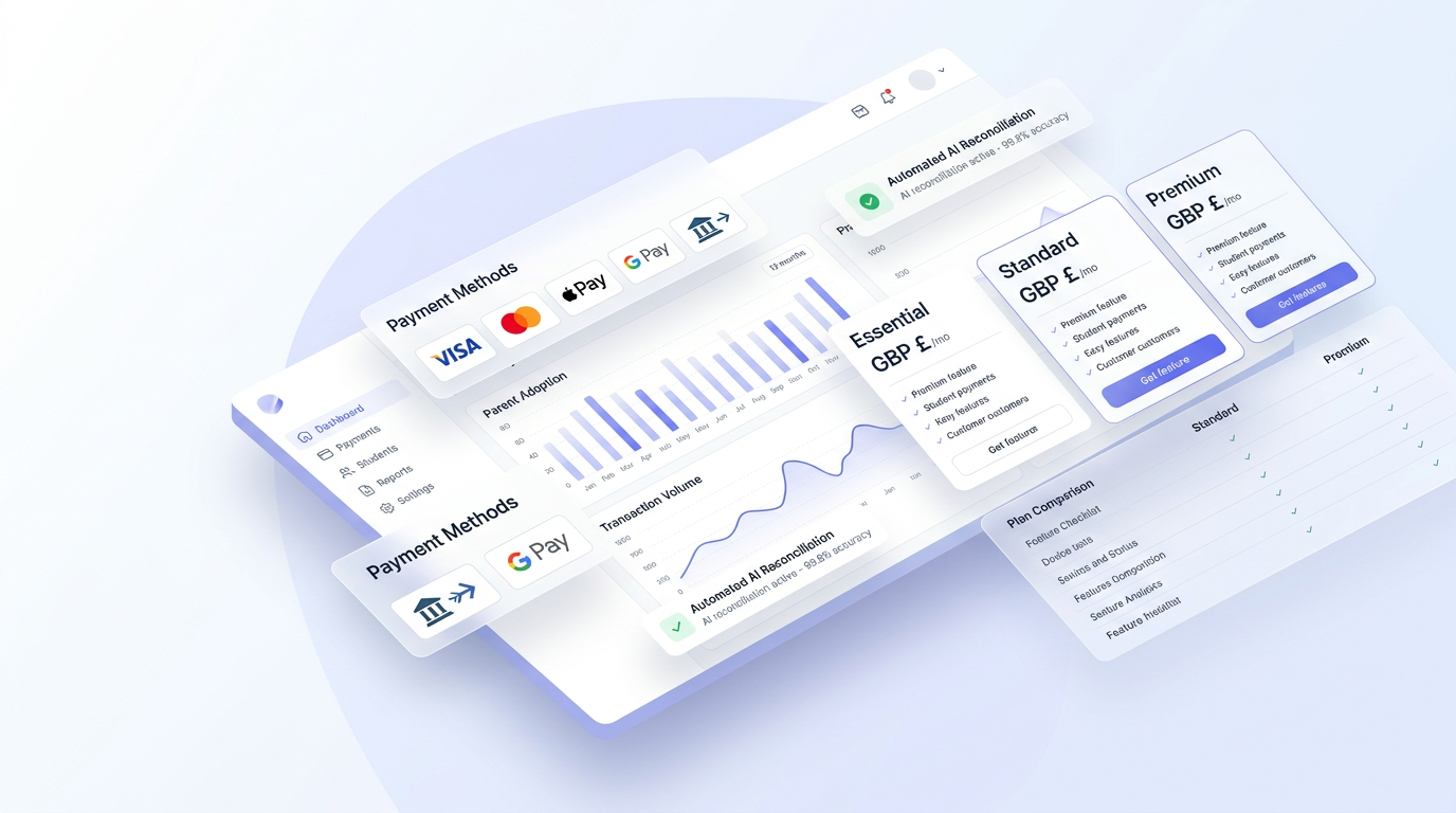 iAntz pricing dashboard – transparent payment plans with AI reconciliation and payment method overview